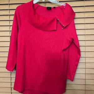 Rafaella Studio Womens Sweater Top L/G Red Asymmetrical Cowl Neck Studs Cotton